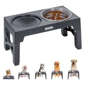 Nobleza Comedero Perro Elevado de 5 Alturas Ajustables, 1 x 800ml Comedero Bebedero Antigoteo, 1 x 1100ml Comedero Bebedero de Acero y 1 x 800ml Comedero Perro Antivoracidad, Gris